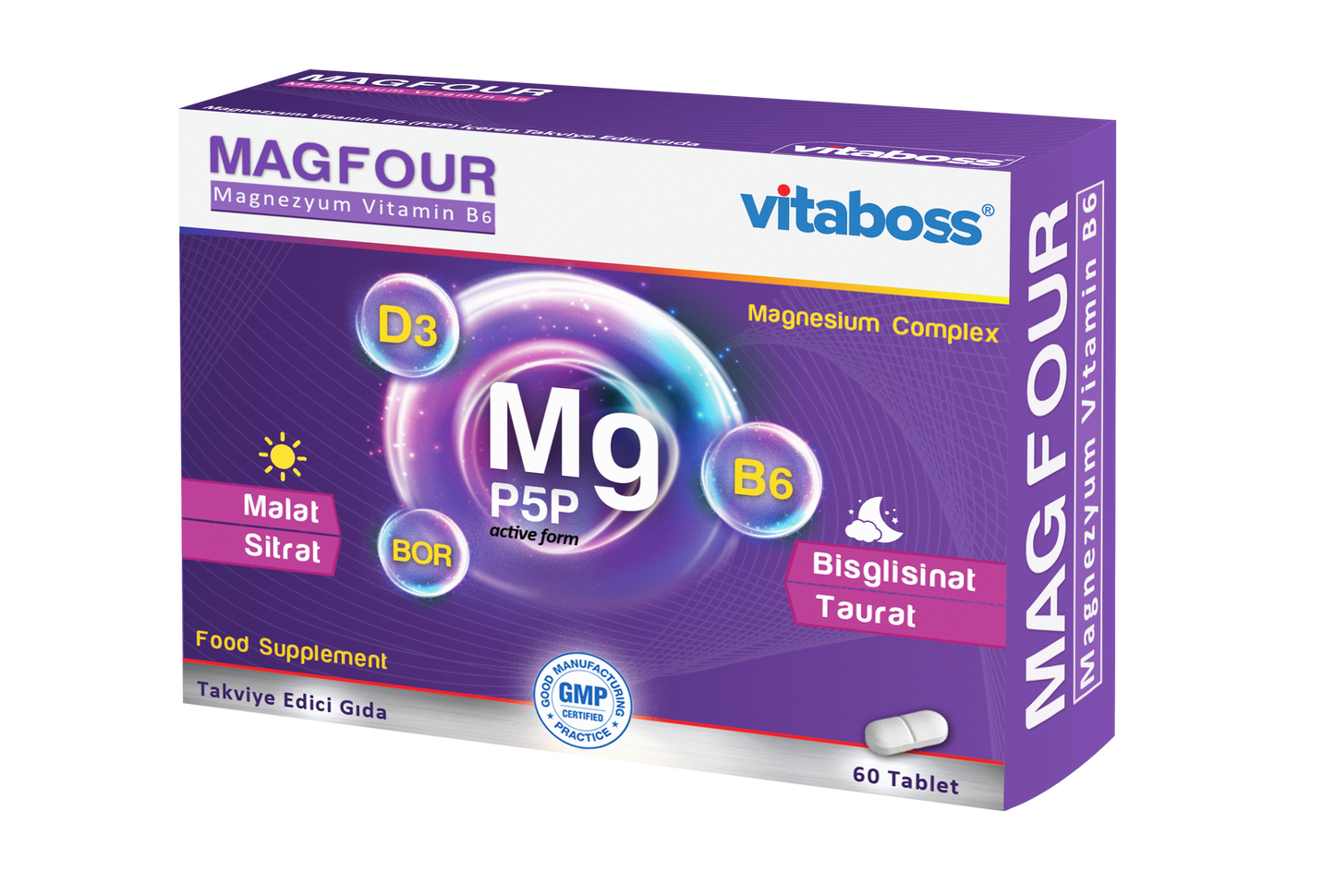 Vitaboss MAGFOUR – Gece & Gündüz Magnezyum Kompleksi | 60 Tablet