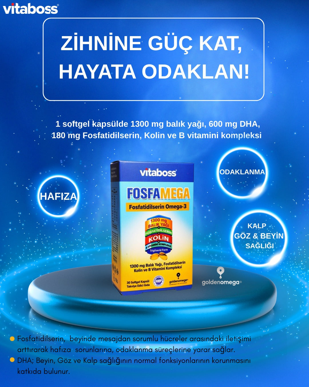 Vitaboss FOSFAMEGA – Fosfatidilserin, Kolin ve Omega 3 Softgel Kapsül