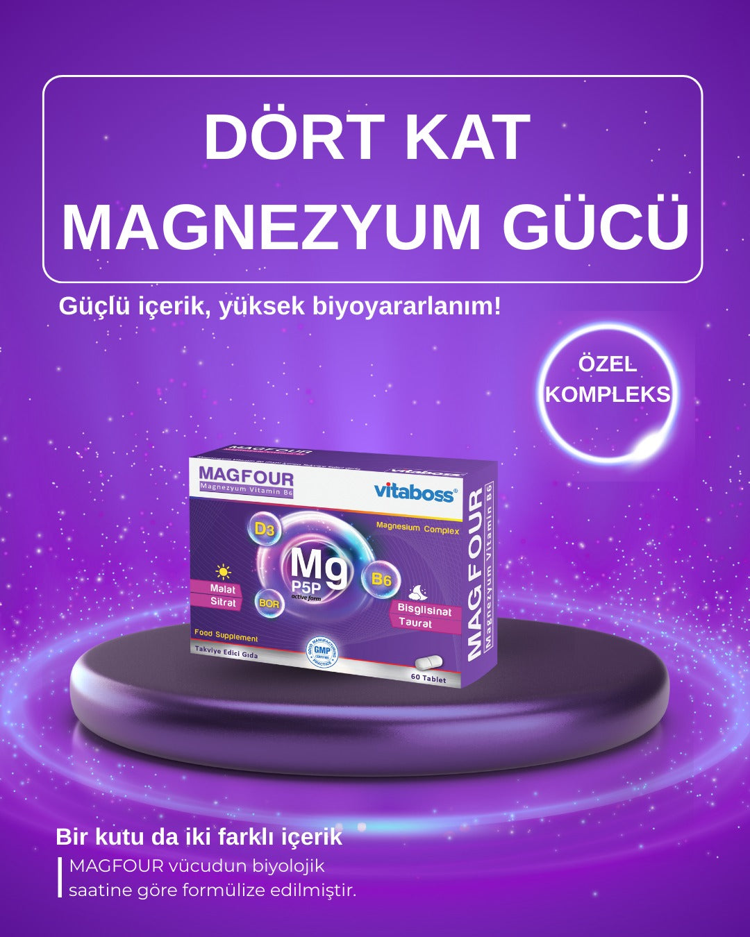 Vitaboss MAGFOUR – Gece & Gündüz Magnezyum Kompleksi | 60 Tablet