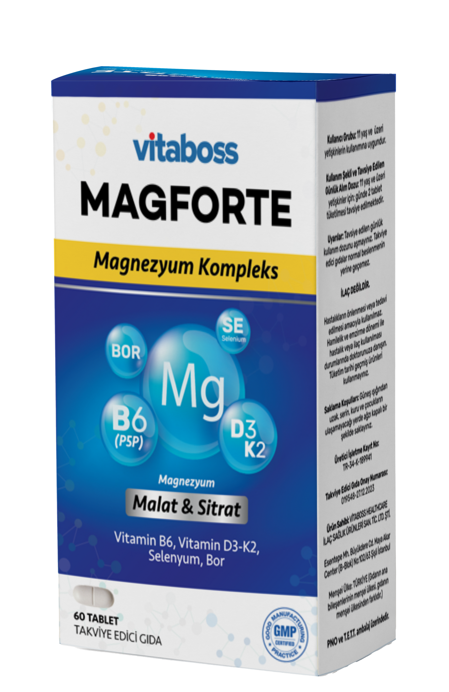 VITABOSS Magforte Malat-Sitrat Magnezyum Kompleks 60 Tablet