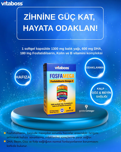 Vitaboss FOSFAMEGA – Fosfatidilserin, Kolin ve Omega 3 Softgel Kapsül